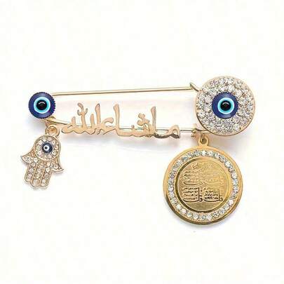 1pc Evil Eye Shaped Pendant Brooch, Inlaid With Shiny Rhinestones, Women's Religious Accessory