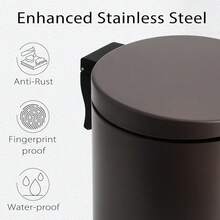 Small Trash Can With Lid Soft Close, 4.5 Liters / 1.2 Gallon Bathroom Garbage Can, Mini Step Trash Bin, Stainless Steel Wastebasket For Bathroom, Bedroom, Office (Brown),Brown - 棕色 - 查看 4