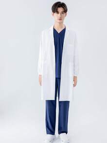 中等厚度长袖医用制服，舒适的后开衩设计，适用于医院、美容院、牙科诊所、兽医诊所、医学研究所、药房、妇产中心等场所。 - 白色 - 查看 3