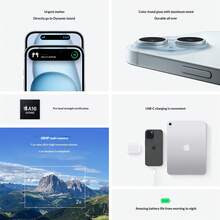 Apple 二手苹果 iPhone 15 OLED 平面屏幕，6.1 英寸，128GB/256GB，成色良好，双卡双待，运行流畅，轻巧便携，适合健身和听音乐的备用手机 - 藍色 - 查看 3