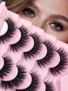 ENCHUW 5 Pairs False Fluffy Russian Strip Lashes 3D Fake Lashes Makeup Messy False Eyelashes Fluffy Thick Lashes Volume D Curly Fake Eyelashes - Black - View 1
