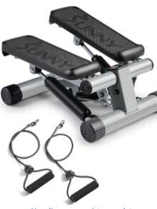 S un ny H eal th & F itn ess Mini Stepper for Home Exercise, Climber Exercise Machine with Resistance Belt, Optional Twist Movement and Connection to the Free SunnyFit App - Gris - Ver 3