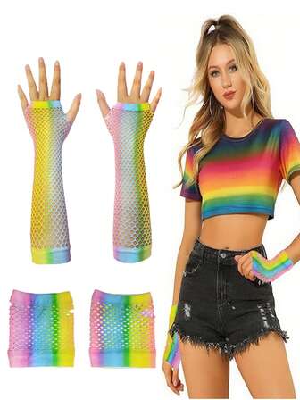 4 par För alltid och ögonblick 1980-tals damkostymtillbehör Korta/långa fisknätshandskar Festhandskar Teamframträdande rekvisita för dansföreställningar Gatustil Utklädning Vänskap Alla hjärtans dag-presenter