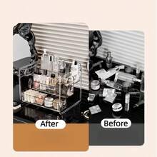 一体式多层桌面收纳盒 - 透明亚克力书架，带凸起隔板，坚固耐用，适合放置故事书，无需组装，可收纳护肤品、化妆品、调味品、书籍、小摆件、文具等。是卧室、浴室、书房、客厅和学校的理想之选。是书房和家居的完美选择。 - 彩色 - 查看 2