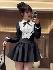 1件法式复古宫廷风甜辣优雅高端迷你连衣裙，适合生日派对、节日派对、舞台表演、拍摄万圣节 - 彩色 - 查看 19