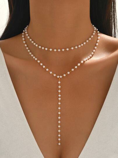 2 st/set romantiskt pärlhalsband, moderiktigt minimalistiskt Y-format kedjehalsband, smyckegåva för kvinnor, lämplig för vardagsbruk och fest, justerbar längd, handgjort, utmärkt alla hjärtans dag-present