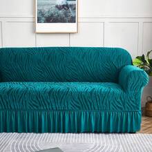 1 funda elástica gruesa de cobertura total para sofá, protector de sofá con falda de onda iónica, adecuado para sala de estar y oficina en el hogar, funda de sofá de tela con doble reposabrazos - verde menta - Ver 2