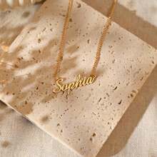 Personalized Gold Name Necklace, Customized Name Necklace, Name Plate Necklace With Cuban Chain, Mother's Necklace, Minimalist Style Jewelry, Gift For Her - Multicolor 3 - View 6