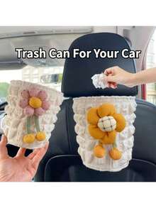 Keep Your Car Clean And Organized-Cute Flower Creative Hanging Car Trash Can, Armrest Box Trash Basket, Car Small Item Storage Bucket - A - View 9