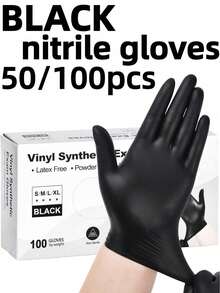 100只装一次性黑色丁腈手套，防水、防静电、多用途手套，适用于洗碗、家务清洁、防滑、无粉，适用于纹身、染发、宠物、美发沙龙、清洁用品和家用工具（无包装盒） - 黑色 - 查看 2