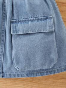 Bộ 2 món cho bé gái, kiểu dáng thường ngày dễ thương, phong cách retro Y2K, áo thun denim rách tay phồng và chân váy denim rách có túi hộp, thích hợp cho mùa xuân/hè. - Rửa nhẹ - Xem 8