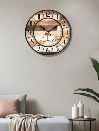 1pc 10-12 Inch Silent Wooden Wall Clock - Creative & Interesting Design, Great For Home Decor And Gifts, Battery Operated (AA Batteries Not Included)