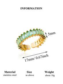 Anel ajustável de luxo em aço inoxidável com zircônias coloridas (1 peça), modelo arco-íris, banhado a ouro 18K e resistente ao desbotamento. Ideal para férias, casamentos, festas, uso diário, aniversários e outras ocasiões. - anel de aço inoxidável - Ver 21