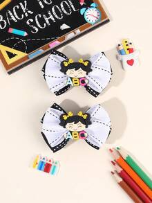2PCS Back To School Cute Hair Bows,Cute ABC Letter Decor Bow Alligator Clip,Hair Clips For Girls School-Season Hair Barrettes Teens Hair Accessories - Multicolor - View 8