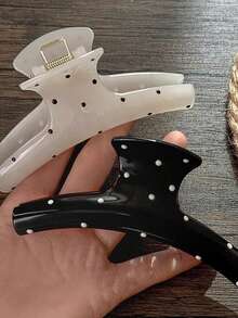 3/1pc Elegant Simple Retro Large Black And White Polka Dot Hair Claw Clip, Suitable For Parties, Tea Parties, And Beach Fashion For Women, Hair Accessories, Dress-Up Hair Clip Hair Bow - Multicolor - View 6