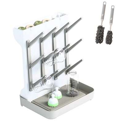 Escurridor de Biberones,Tendedero con Capacidad para 12 Botellas, con Cepillos de Limpieza Pequeños y Grandes, Apto para Biberones y Secadores de Tetinas