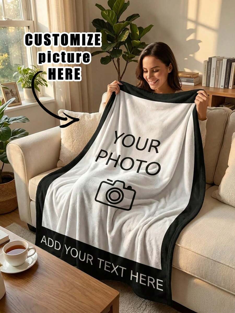 1pc Customized Photo Blanket, Personalized Flannel Blanket With Photos And Text, Mother's Day/Father's Day Gift For Mom/Dad, Home Bedding, Customized Picture Blanket, Family Personalized Photo Blanket For Mother's Day, For Birthdays, For Valentine's Day, For Graduation, For Father's Day, For Weddings, For Housewarming, Sofa, Bed, Car, Tea Room, Bedroom, Bathroom, Living Room, Dining Room,Season Picks, Autumn Home Refresh, Scandinavian Cozy Home, Winter Grace,Fall Decor