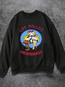 Men's Y2K Style Pure Cotton Crew Neck Sweatshirt Los Pollos Hermanos Cartoon Chicken Design Pop Culture Reference S To XL Long-Sleeved Round-Neck Sweatshirt Loose Fit Casual Sportswear Thick Fabric Very Suitable For Autumn And Winter Gifts High-Quality Men's Clothing - Negro - Ver 3