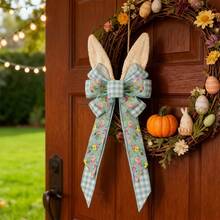 Lazos de Pascua para decorar coronas, lazo para la punta del árbol de Pascua, lazo decorativo con orejas de conejo para la puerta de entrada de primavera y el exterior. - Azul - Ver 3