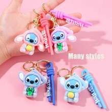1/4pcs Random Disney Stitch Keychain, Cartoon Stitch Keyring, Cute Pink Angel Keychain, Women Car Key Chain, Birthday Gift For Her - Multicolor - View 2