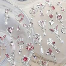 10 Pieces Luxury Tassel Rhinestone Nail Art Accessories - Heart Bow, Butterfly, Pentagram, Snake Shape, And Embracing Hearts 3D Alloy Gems, Suitable For DIY Nail Decoration, Nail Supplies,  Gifts - 金色 - 查看 1