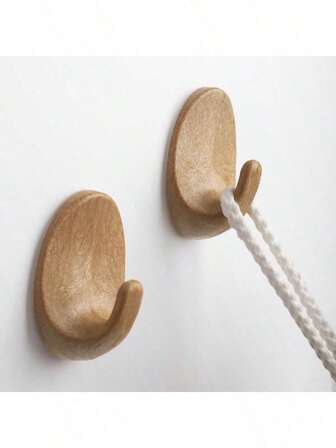 1pc Plastic Wood-Grain Effect Hanging Hook, Plastic Adhesive Hook, No Drilling Or Nailing Required, Waterproof And Oil-Resistant Plastic Wood Hanging Hook
