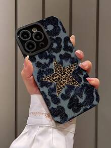 1pc Minimalist Leopard Print & Star Pattern Vertical Faux Leather Soft Protective Phone Case, Suitable For Gifting To Friends, Couples, Family, Compatible With IPhone And Models 17/17AIR/17PRO/17PROMAX - Multicolor - View 3