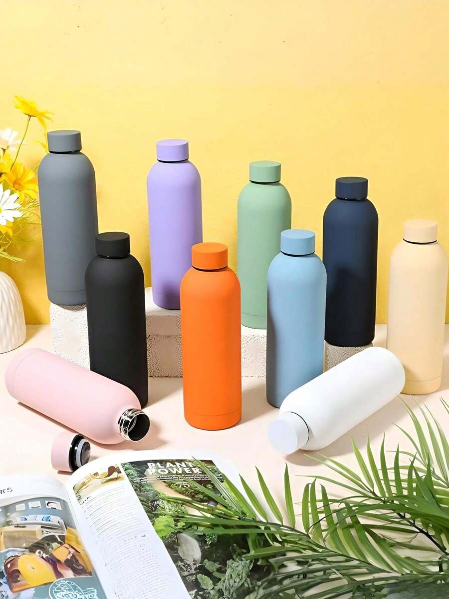 Portable Stainless Steel Coffee Cup, Small Bottle, Minimalist Solid Color Cylindrical With Lid, Keeps Hot/Cold, Suitable For Commuting, Picnic, Camping, Office, Travel, Home, All Seasons - Multicolor - View 1
