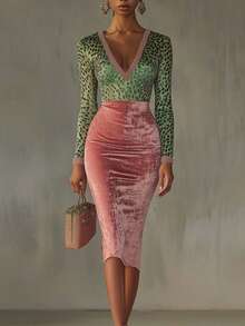 Vestido de Terciopelo Ajustado | con Inserciones | Talle Alto y Corte Tubo | Vestido de Noche para Otoño | Nuevo - Color de la imagen - Ver 4