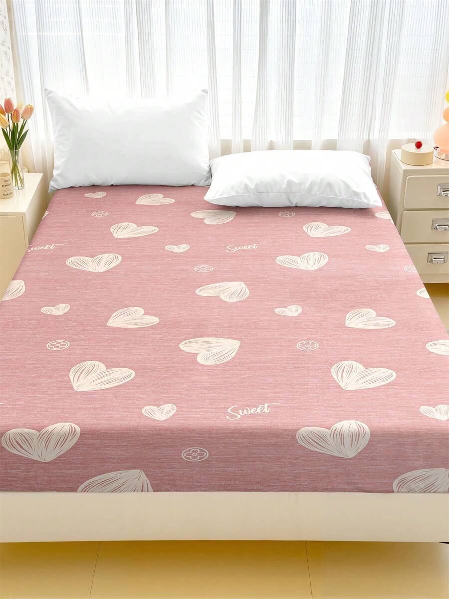 1pc Heart-Shaped Fitted Bedsheet, Cute & Sweet - Multicolor - View 1