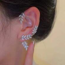 Single Ear Leaf Inlaid Diamond Ear Cuff Non-Pierced Women's Ear Hook Alloy Ear Cuff Ear Hook Jewelry - 銀色左 - 查看 8