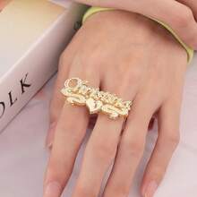 Custom Name Double-Layer Flower Heart Ring, Personalized Double Name Ring, Father'S Day Gift, Valentine'S Day Gift, Birthday Anniversary, Gift For Friends, Classmates, Graduation, Christmas, High-End Family Gifts - Gold - View 4