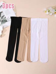 3 Pairs Girls' Velvet Tights, Skinny Fit Elastic Dance Stockings Suitable For Girls - Multicolor - View 12