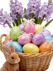 10个装 - 复活节闪光彩蛋装饰品，复活节彩蛋，彩色金属丝复活节彩蛋装饰，弹簧泡沫彩蛋挂饰，适用于复活节树、家庭聚会、DIY手工、篮子DIY、复活节派对礼物、桌面装饰 - 彩色 - 查看 4