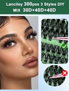 300pcs Eyelash Extensions, D Curl 9-16mm Mixed Length DIY Lash Extensions, 30P+40P+50P, Fluffy Segmented Lash Extensions, Natural Cluster Lash Extensions, Mixed Length Lash Extensions, Faux Mink Segmented Lash Extensions - D - View 6