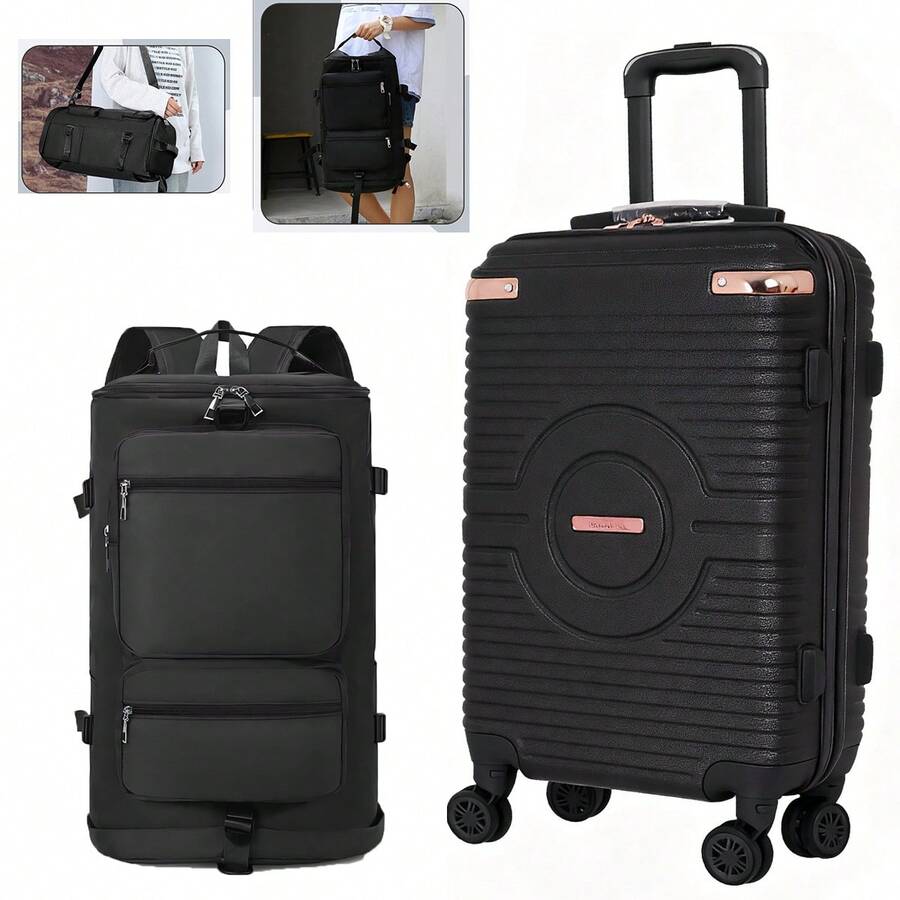 Kit Maleta De 20 Pulgadas Con 1 bolsa de deporte y fitness Compacta Sin Documentar Maleta de Mano Ruedas Dobles Desmontables - Negro - Ver 1