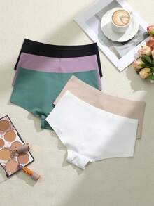 5 chiếc/gói Quần lót nữ không đường may, độ co giãn cao, kiểu hipster - Nhiều màu - Xem 2