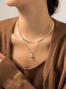 Bộ 2 mặt dây chuyền hình giọt nước hai lớp đính đá Zirconia thanh lịch, tối giản, làm từ thép không gỉ, dành cho nữ. - Vàng - Xem 5