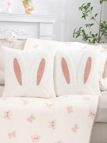 1pc/2pcs Easter Decorative Throw Pillow Cover With Rabbit Ears Plush Embroidery, Canvas, For Living Room, Sofa, Bedroom, Home Decor, Spring/Summer - Multicolor - View 10