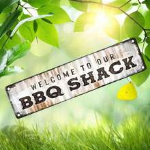 Vintage Barbecue Hut Metal Wall Decor, Rustic Aluminum Sign Plate Saying "Welcome To Our Barbecue Hut", Suitable For Home, Garage, Bar, Cafe And Restaurant Decoration. Easy To Hang, Perfect For Father's Day, Mother's Day, Graduation Ceremony And Bar Decoration. - Multicolor - View 6