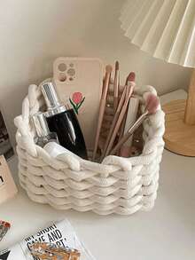 1 Hand-Woven Small-Capacity Cosmetic Storage Box, Suitable For Brushes, Skin Care And Cosmetics, Lipstick, Eyeshadow, Desktop Storage Box, Display Cabinet And Dressing Table Storage Box, Suitable For Holiday Beach, Bathroom Series, Bedroom Series, Large Capacity - Multicolor - View 2
