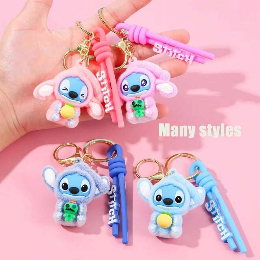 1/4pcs Random Disney Stitch Keychain, Cartoon Stitch Keyring, Cute Pink Angel Keychain, Women Car Key Chain, Birthday Gift For Her - Multicolor - View 1
