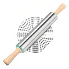 TendenciaRodillo Acero Giratorio Con Mangos Madera - Repostería Masas PlateadoCalidad premium - Plateado - Ver 3