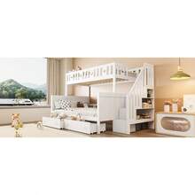 Children's Bed 90*200/140*200 Cm, Solid Wood Bunk Bed With Secure Ladder, Two Large Drawers And Slatted Base, White - White + Solid Wood - View 10