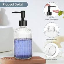Topsky Glass Soap Dispenser With Plastic Pump, 400ml Liquid Hand Soap Dispenser, Rustproof Pump For Kitchen & Bathroom, Great For Lotions, Essential Oil, Liquid Soaps,Transparent - 條紋透明 - 查看 4