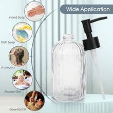 Topsky Glass Soap Dispenser With Plastic Pump, 400ml Liquid Hand Soap Dispenser, Rustproof Pump For Kitchen & Bathroom, Great For Lotions, Essential Oil, Liquid Soaps,Transparent - 條紋透明 - 查看 8