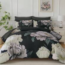 7 Piece Black Beige Floral Comforter Set Full/Queen/King Size Bed In A Bag,Flowers Printed On Light Comforter Set With Sheets, Soft Microfiber Botanical Bedding Set For Wedding Items,Home Bed Room Decor,Easter Gifts,Mothers Day Gift,All Season - Đen Be-1551 - Xem 8