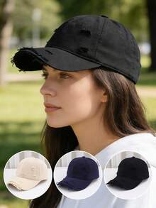1PC Adult Distressed Ripped Baseball Cap Soft Breathable Canvas Fabric For Daily Casual Street Commute Outdoor Styling