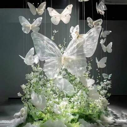 Bộ 1/3/5 con bướm nhân tạo làm bằng sợi tơ, thích hợp trang trí đám cưới, bướm giả cỡ lớn bằng vải chiffon, trưng bày cửa sổ cửa hàng, trang trí sân vườn ngoài trời, chủ đề tiệc sinh nhật, trang trí nhà cửa, trang trí vòng hoa, trang trí hoa cỡ lớn, trang trí bàn, quà tặng Ngày của Mẹ, trang trí tiệc, trang trí đám cưới ngoài trời.