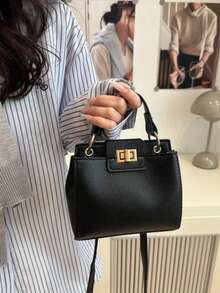 New Fashion Casual Latch Handbag, Suitable For Party, Outing, Shopping And Daily Use, Can Store Coins, Phones, Also Suitable As Work Bag For White Collar, College Students And Office Workers, Elegant Ladies Handbag , New Year - màu đen - Xem 2